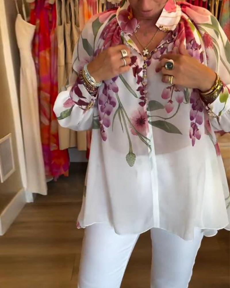 Casual top met print en lampionmouwen