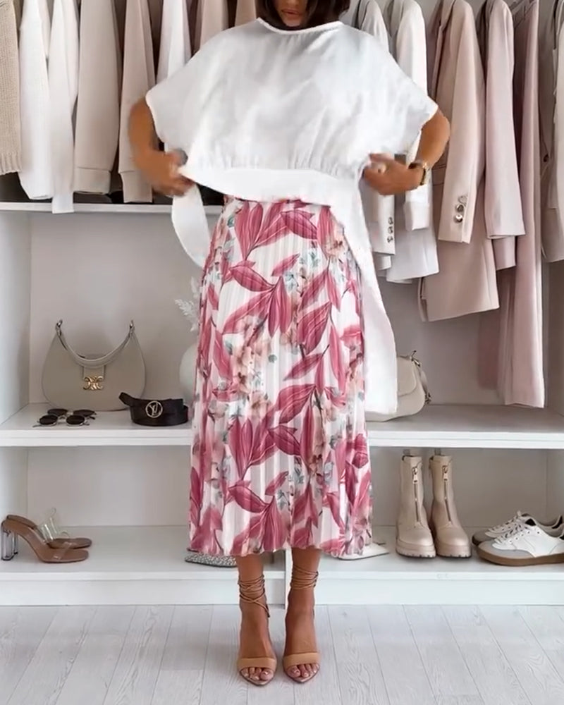 Effen Blouse met Korte Mouwen en Taillestrik