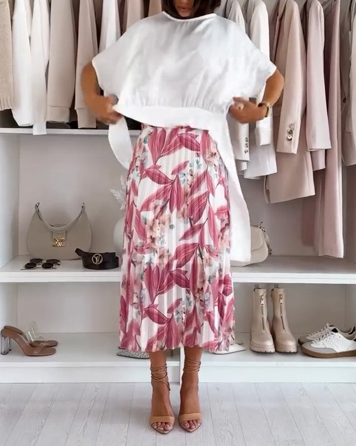 Effen Blouse met Korte Mouwen en Taillestrik