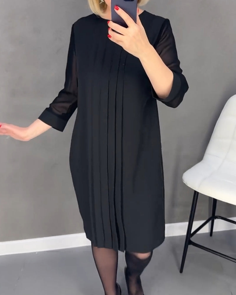 Geplooide patchwork mesh jurk in effen kleur