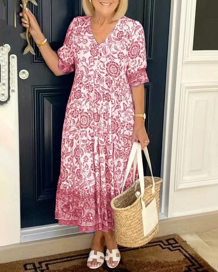 Diepe V halflange boho tuniekjurk