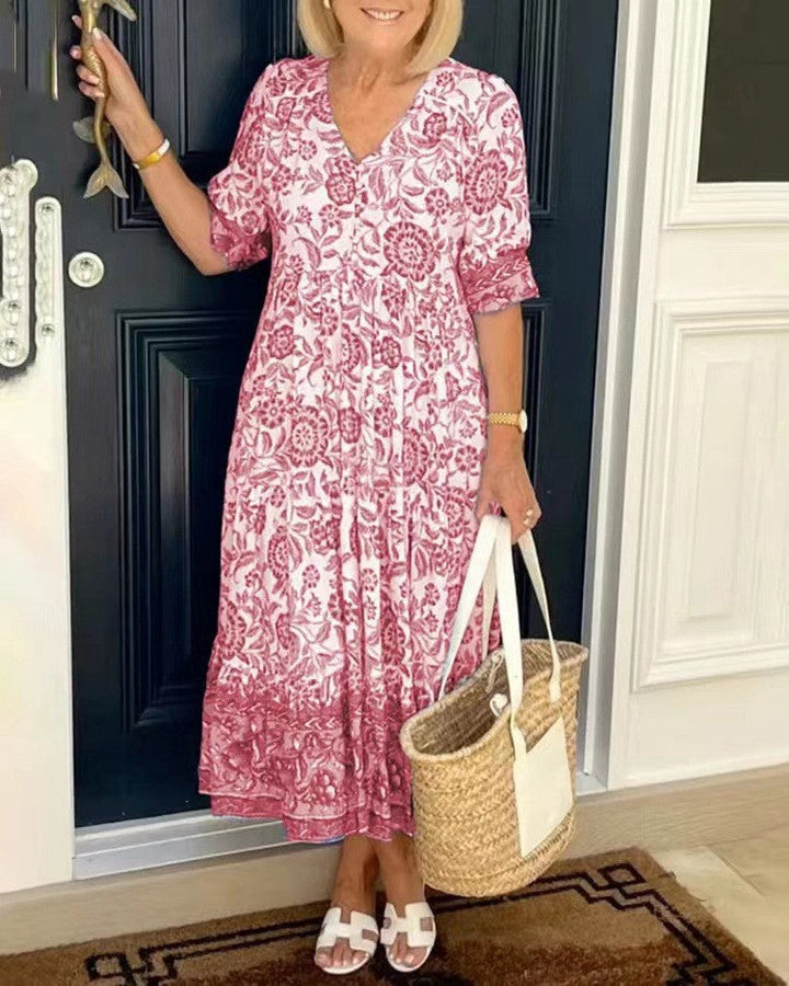Diepe V halflange boho tuniekjurk