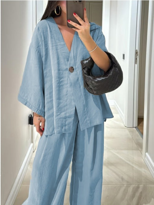 Comfortabele V-hals Casual Tweedelige Set