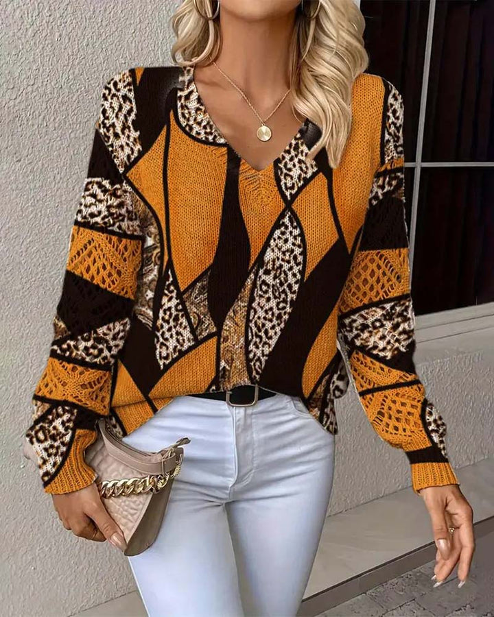 V-hals Trui met Leopardprint en Openbrei