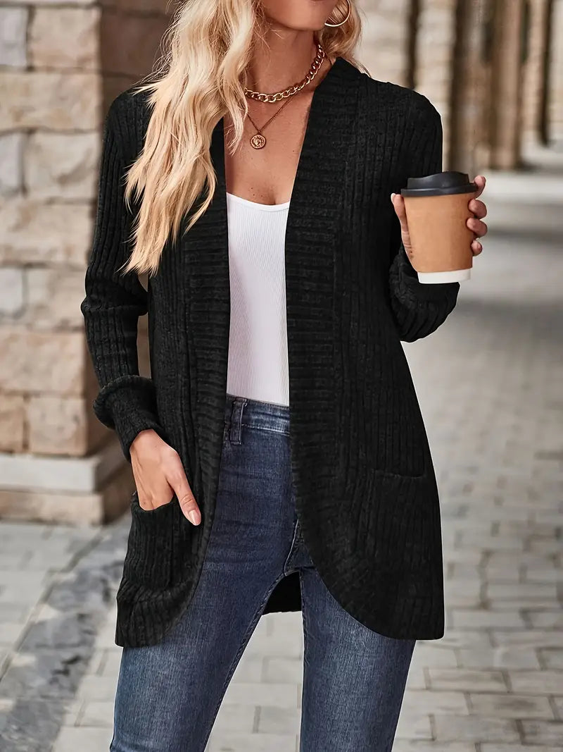 Chic Casual Geribbelde Top met Lange Mouwen