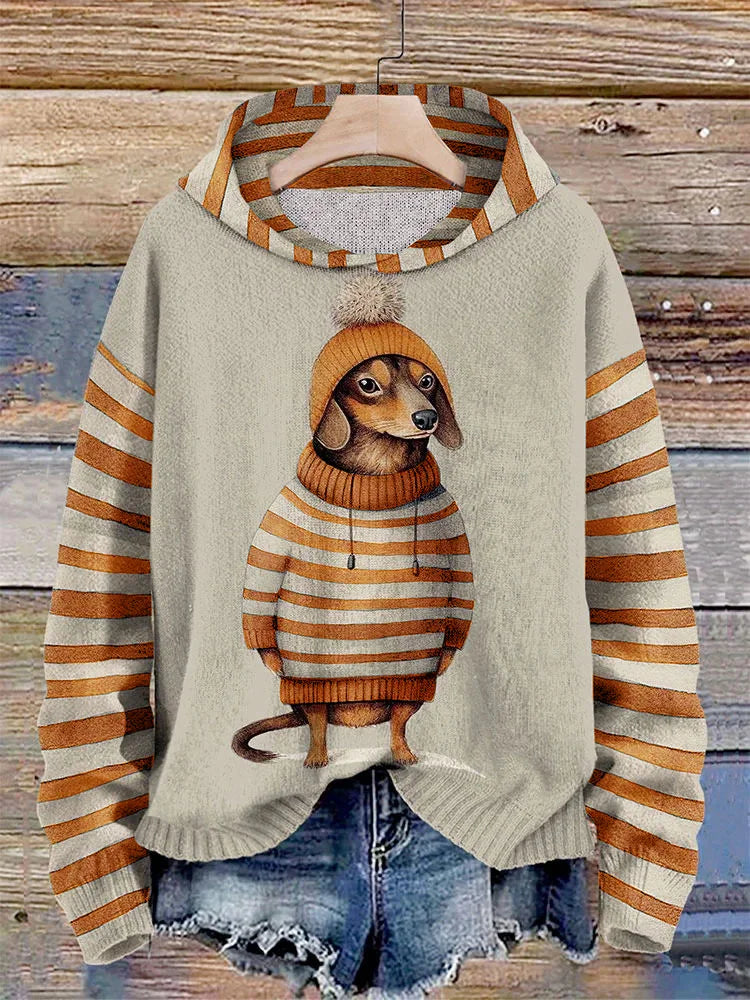 Casual warme hoodie met hondenprint voor dames