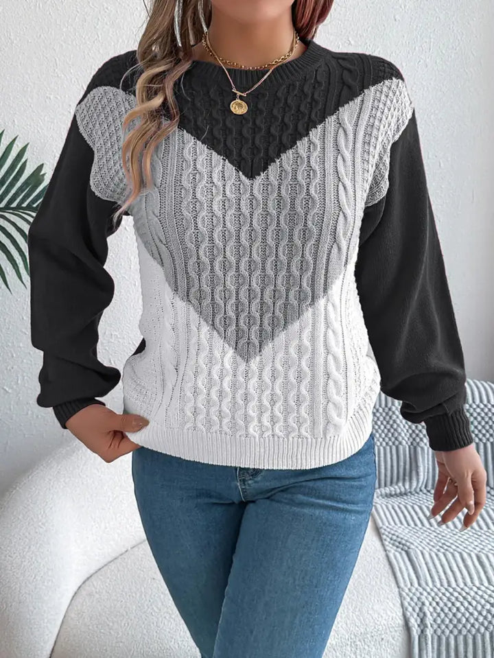 Elegant Color Block Crew Neck Sweater voor dames