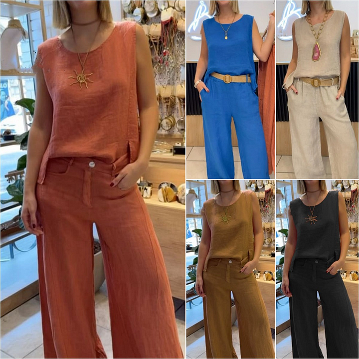 V-hals Pantalon Suit Two-Piece Set