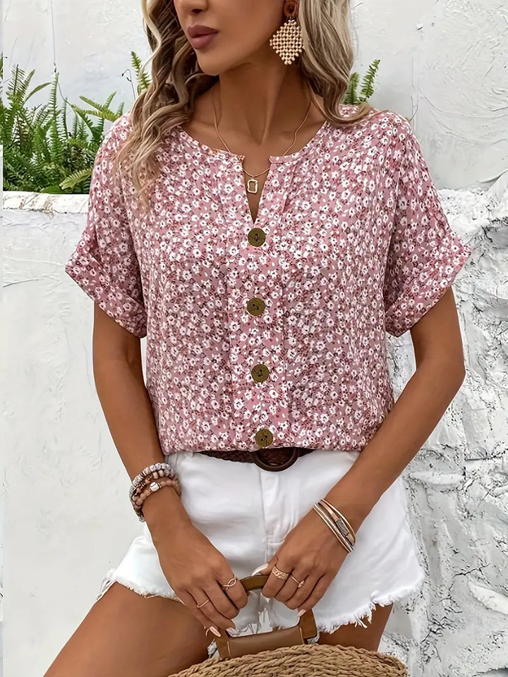 Moeiteloze top met bloemenprint en knoopjes