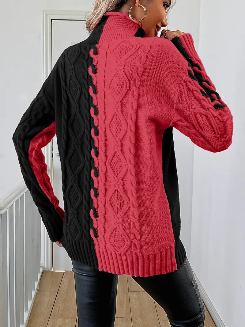 Elegante gestreepte trui met hoge kraag