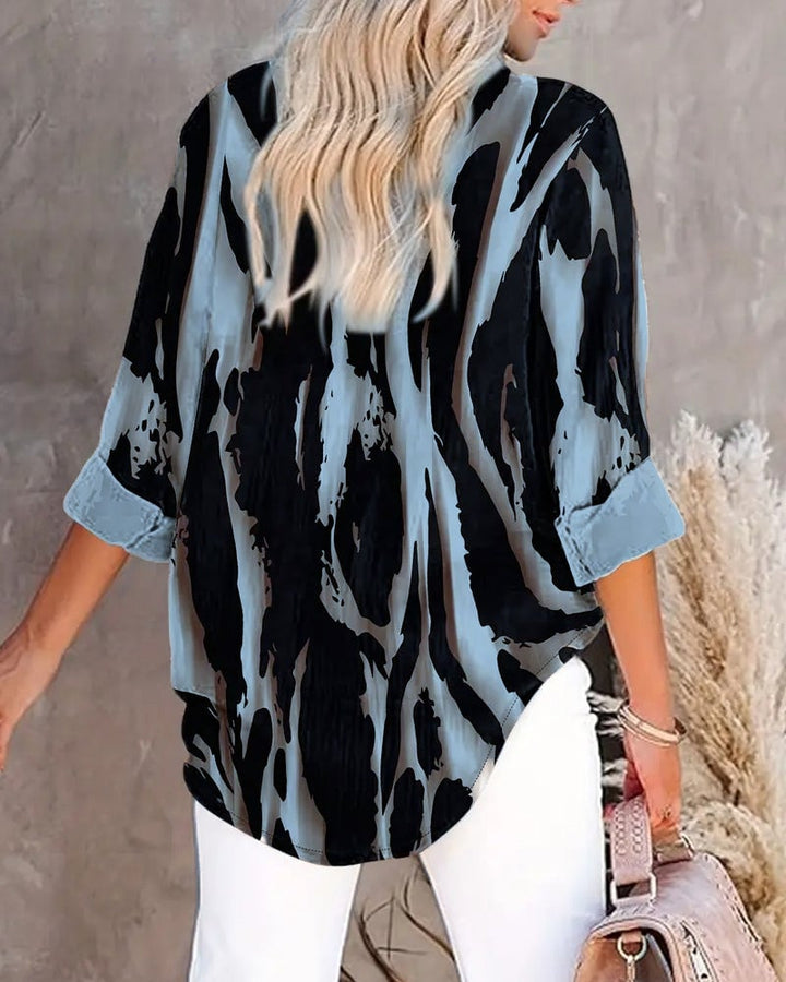Blouse met opstaande kraag en onregelmatige print