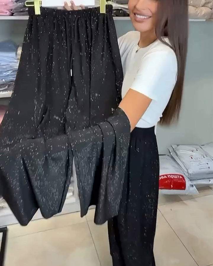 Stijlvolle hoge taille glanzende wijd uitlopende broek