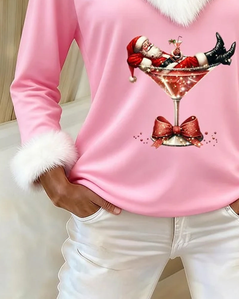 Pluche Kerstprint Top met Lange Mouwen