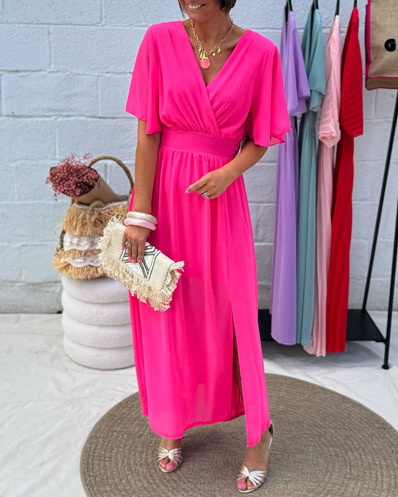 Jurk met V-hals en taille in chiffon