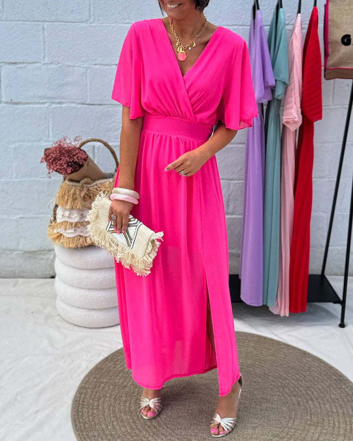 Jurk met V-hals en taille in chiffon