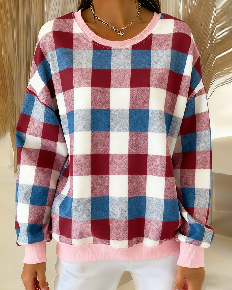 Ronde Hals Geruite Sweatshirt