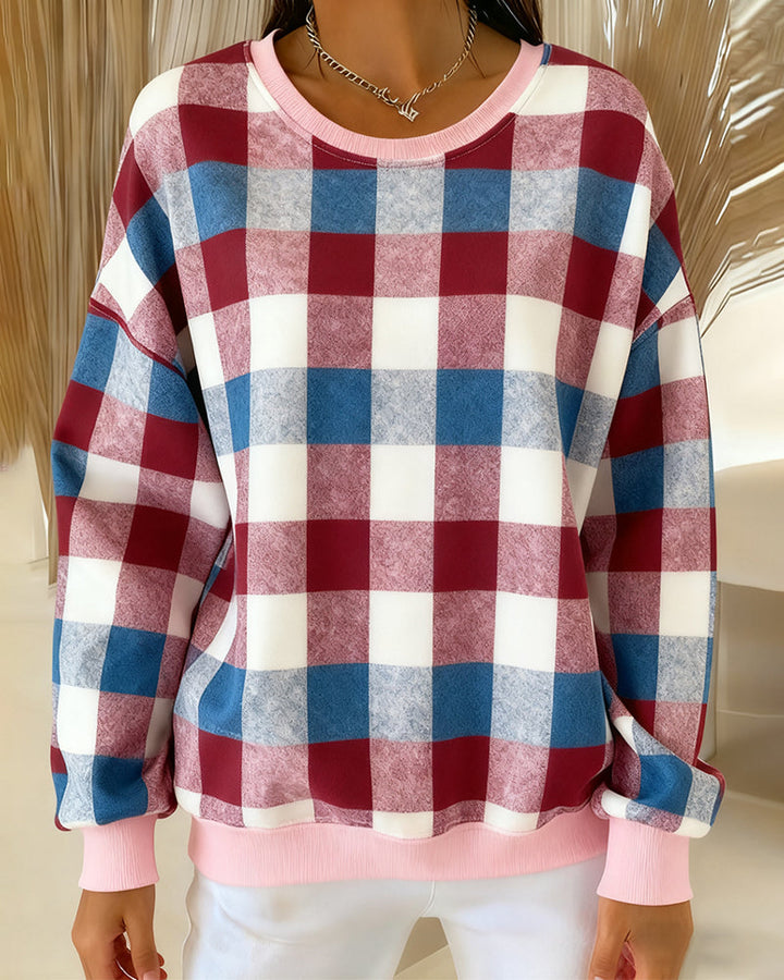 Ronde Hals Geruite Sweatshirt