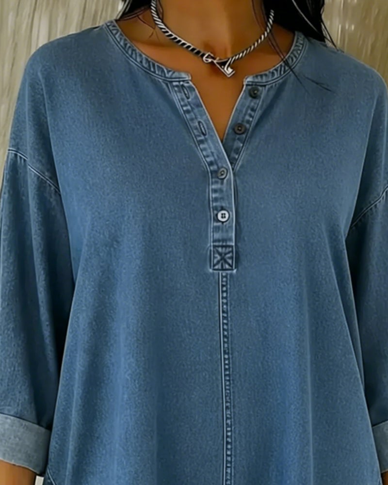 Knopenblazer V-hals Denim Top