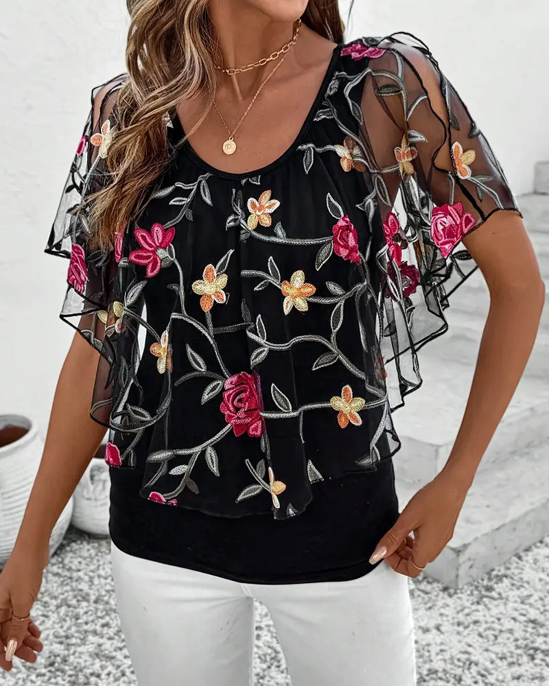 Geborduurde Mesh Heavy Duty Blouse
