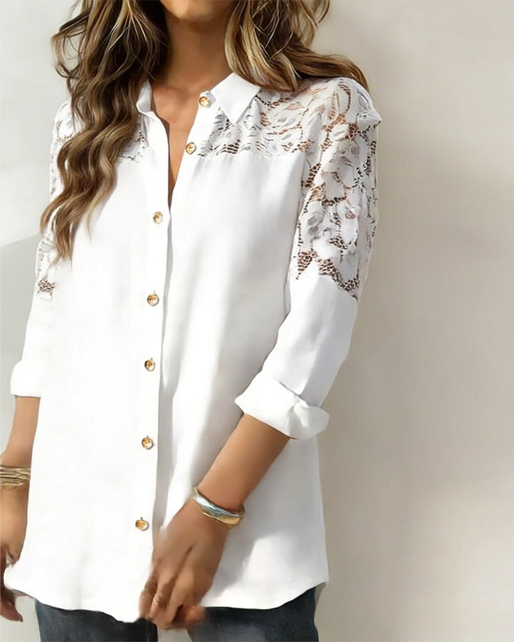 Fashion Blouse met Kant Patchwork Revers