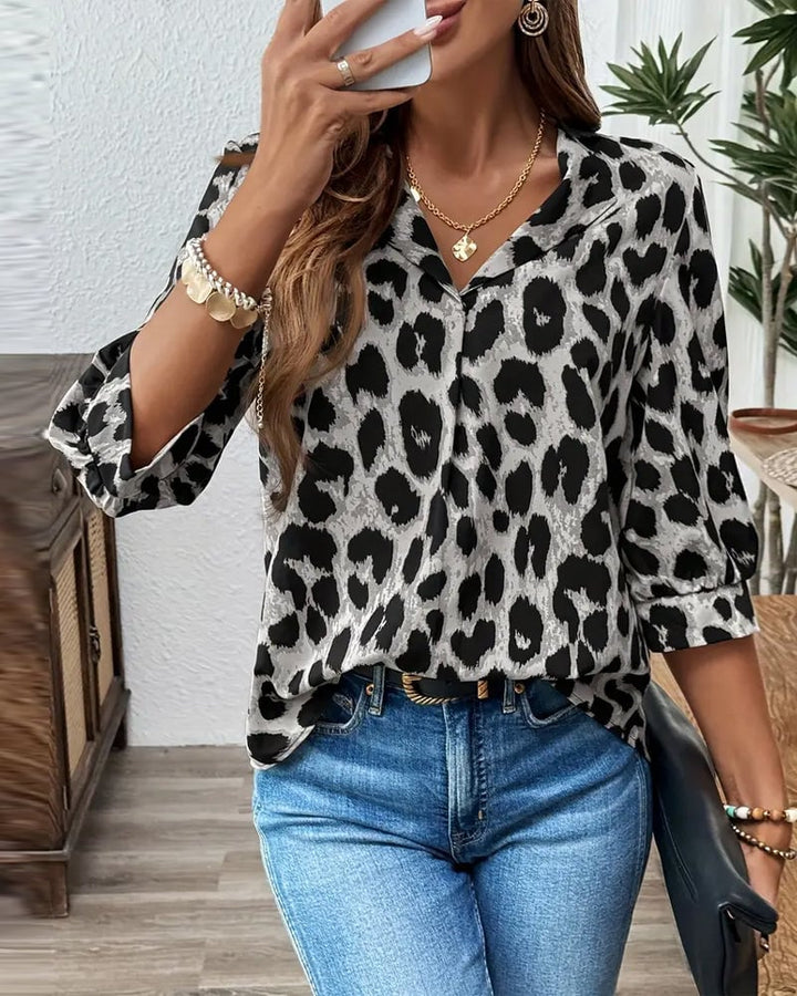 Losse Blouse met Luipaardprint en Halve Mouwen