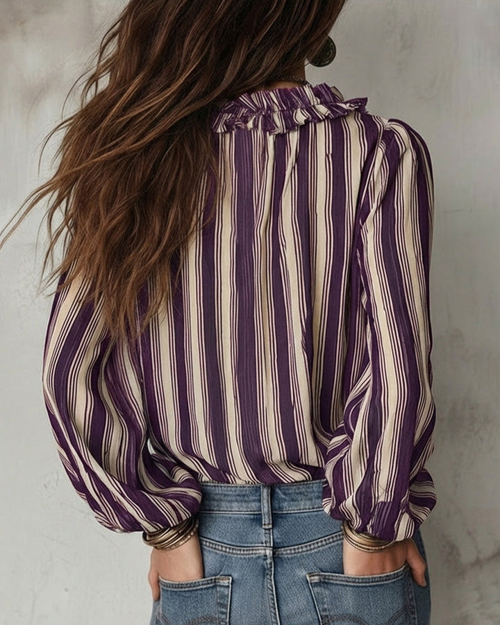 Diepe V Verticaal Gestreepte Losse Blouse