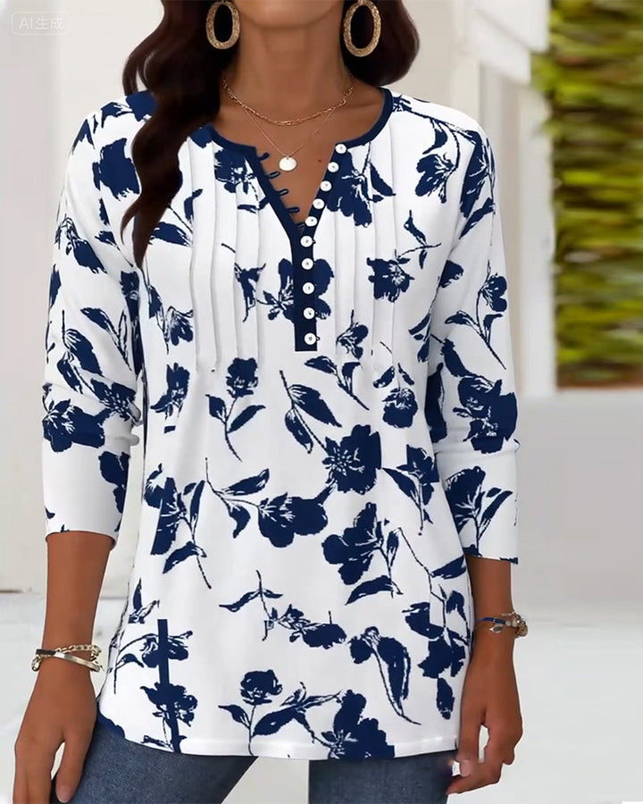 Fashion Blouse met knopen en print