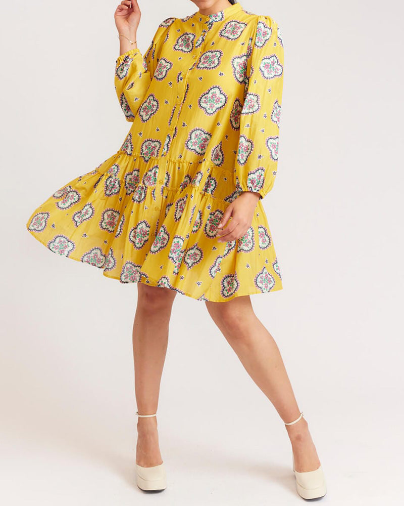 Bedrukte Loose Pleated Jurk