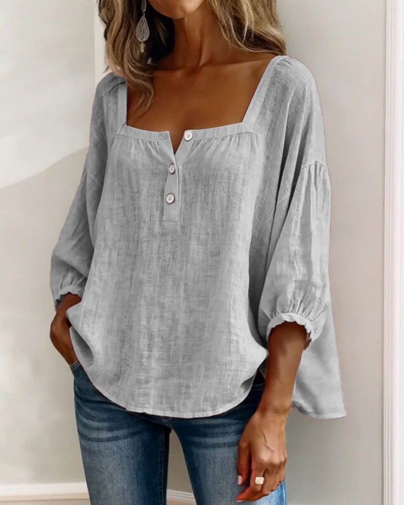 Simpele blouse met vierkante hals en lange mouwen