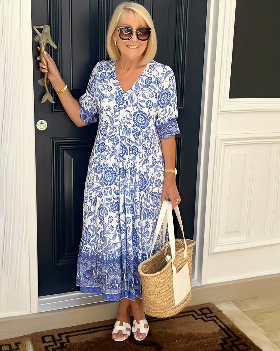 Diepe V halflange boho tuniekjurk