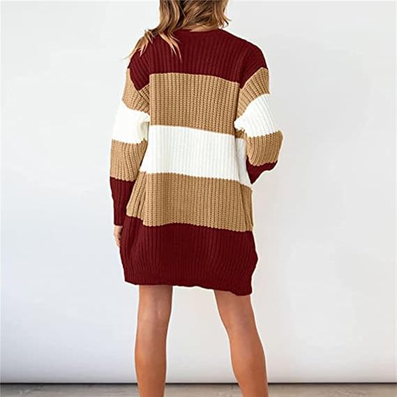 Contrast Sweater Cardigan met zak voor dames