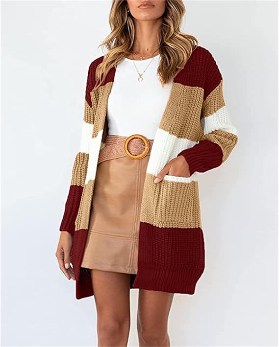 Contrast Sweater Cardigan met zak voor dames