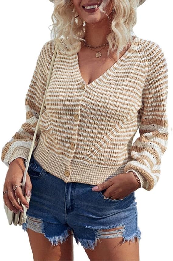 Gebreide Cardigan met V-hals, Knoopsluiting en Lange Mouwen voor Dames