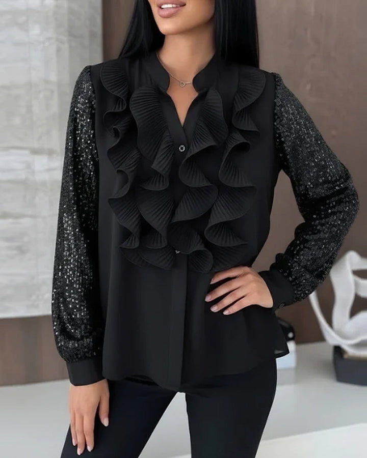 Stijlvolle blouse met ruches en sequin patchwork