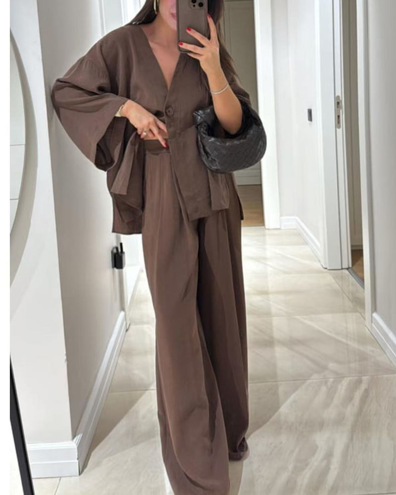 Comfortabele V-hals Casual Tweedelige Set