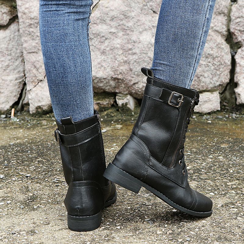 Dames Lederen Orthopedische Schoenen met Zijritsluiting en Ronde Neus