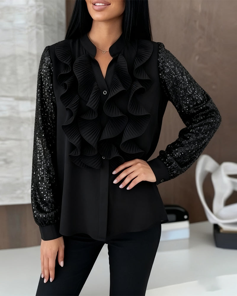 Stijlvolle blouse met ruches en sequin patchwork