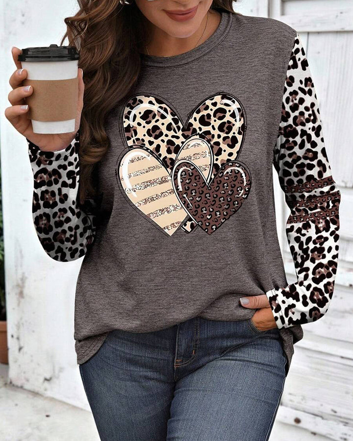 Top met lange mouwen, ronde hals en leopardprint