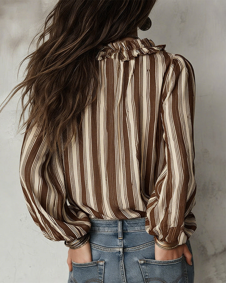Diepe V Verticaal Gestreepte Losse Blouse