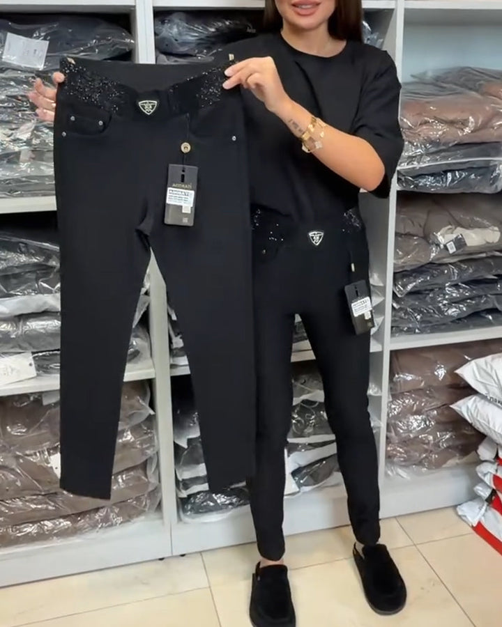 Stijlvolle Stretchbroek in Effen Kleur