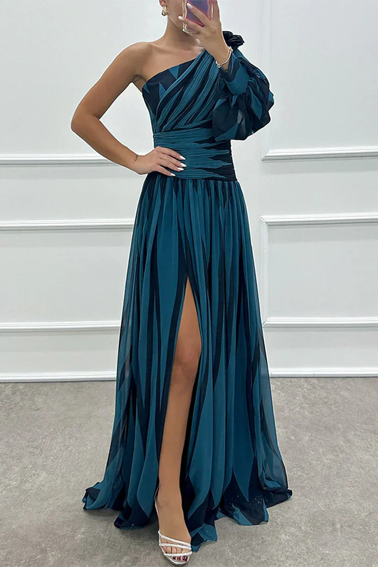 Elegante Gestreepte One Shoulder Maxi Jurk