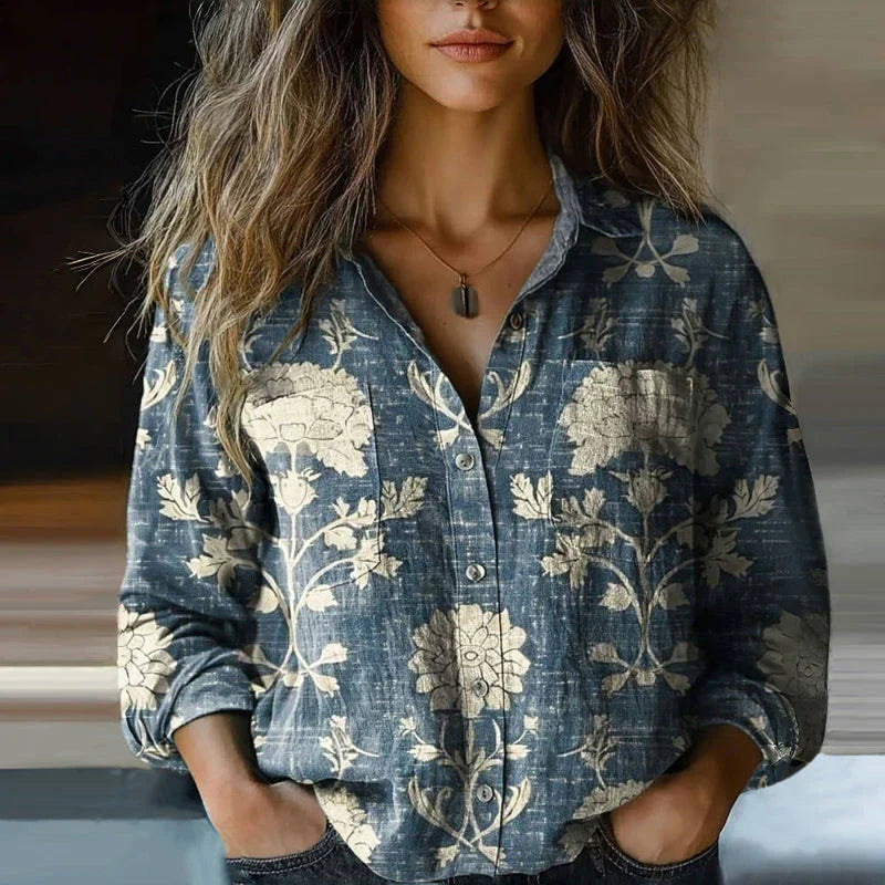Retro Bloemenprint Blouse met Soft Fit