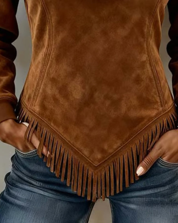 Half-Zip Asymmetrische Fringe Sweatshirt