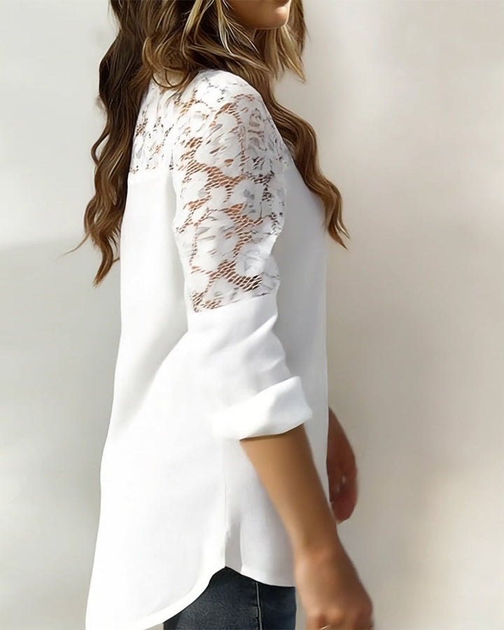 Fashion Blouse met Kant Patchwork Revers