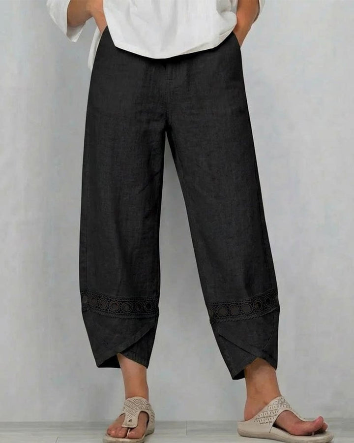 Effen casual broek met openwork