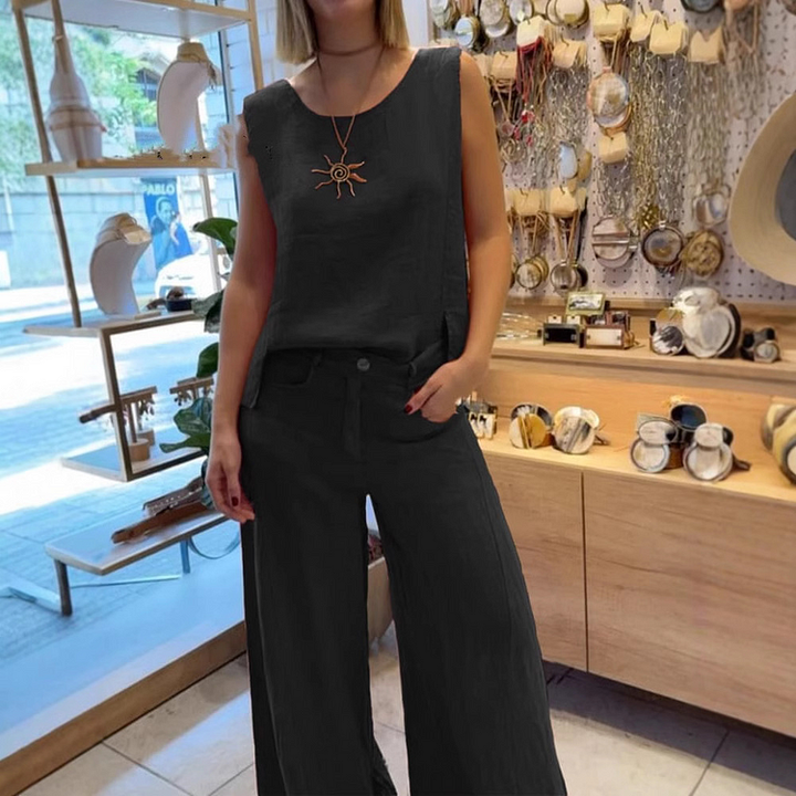 V-hals Pantalon Suit Two-Piece Set
