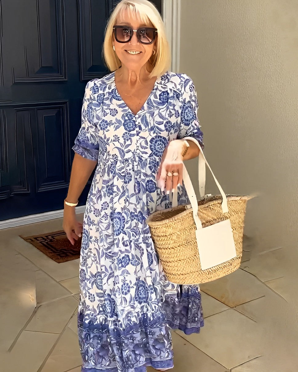 Diepe V halflange boho tuniekjurk