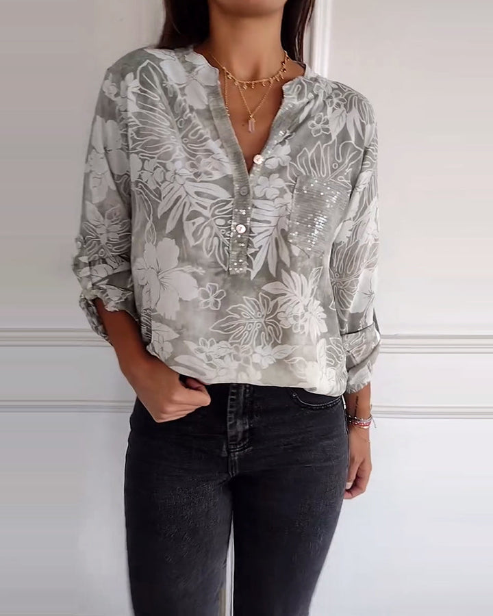 Patchwork Top met Pailletten en Bladprint