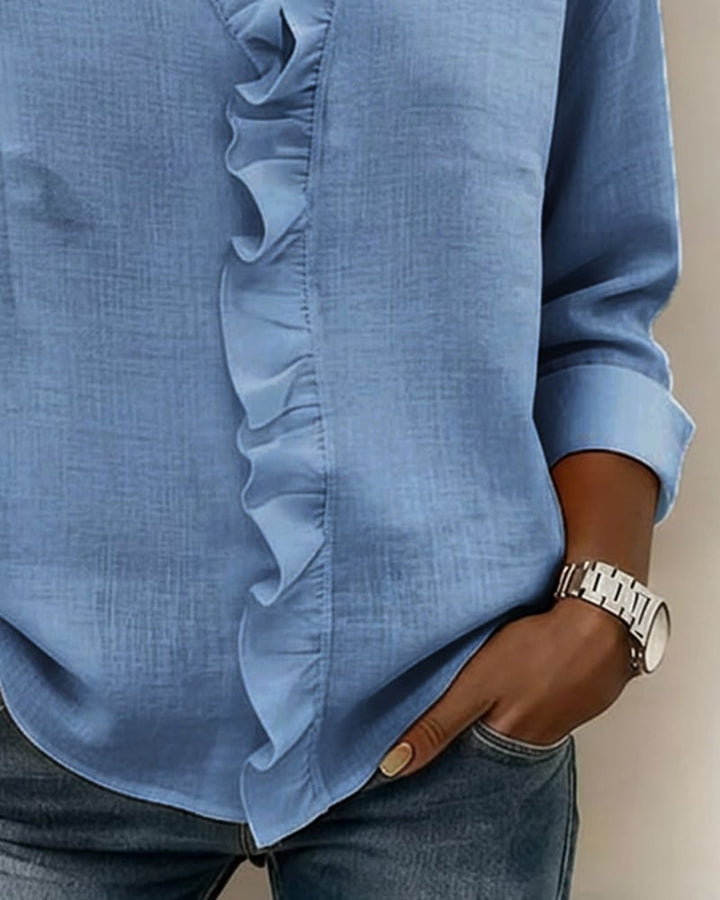 Ruffle V-hals blouse met lange mouwen