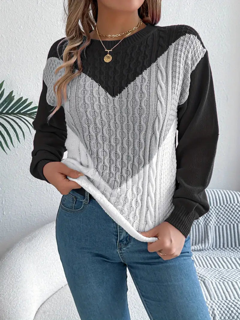 Elegant Color Block Crew Neck Sweater voor dames